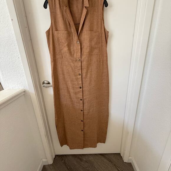 Ellen Tracy Sz. 8 Tan Sleeveless Dress w/ Belt Midi Sophisticated Classy Linen - Picture 1 of 7